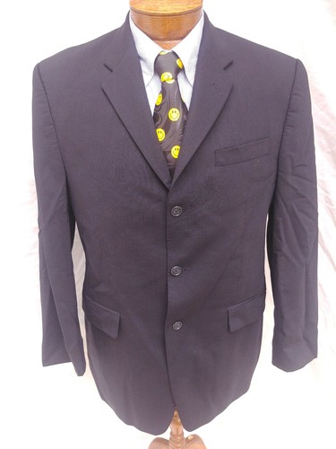 40 R Calvin Klein Mens Blazer Jacket Coat 3 Btn Wool Blue-Black Double Vent - Picture 2 of 10
