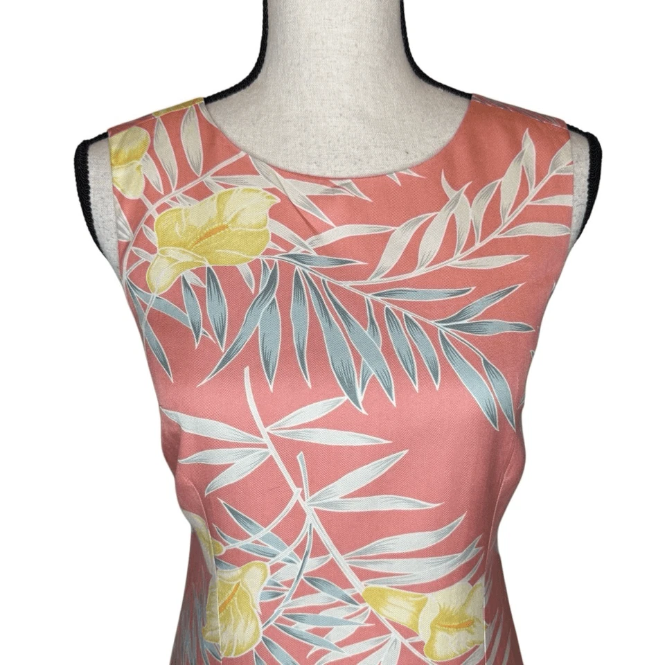Vintage Tommy Bahama Coral Silk Coastal, Tropical Sheath Dress Size 4 - Image 3 of 4