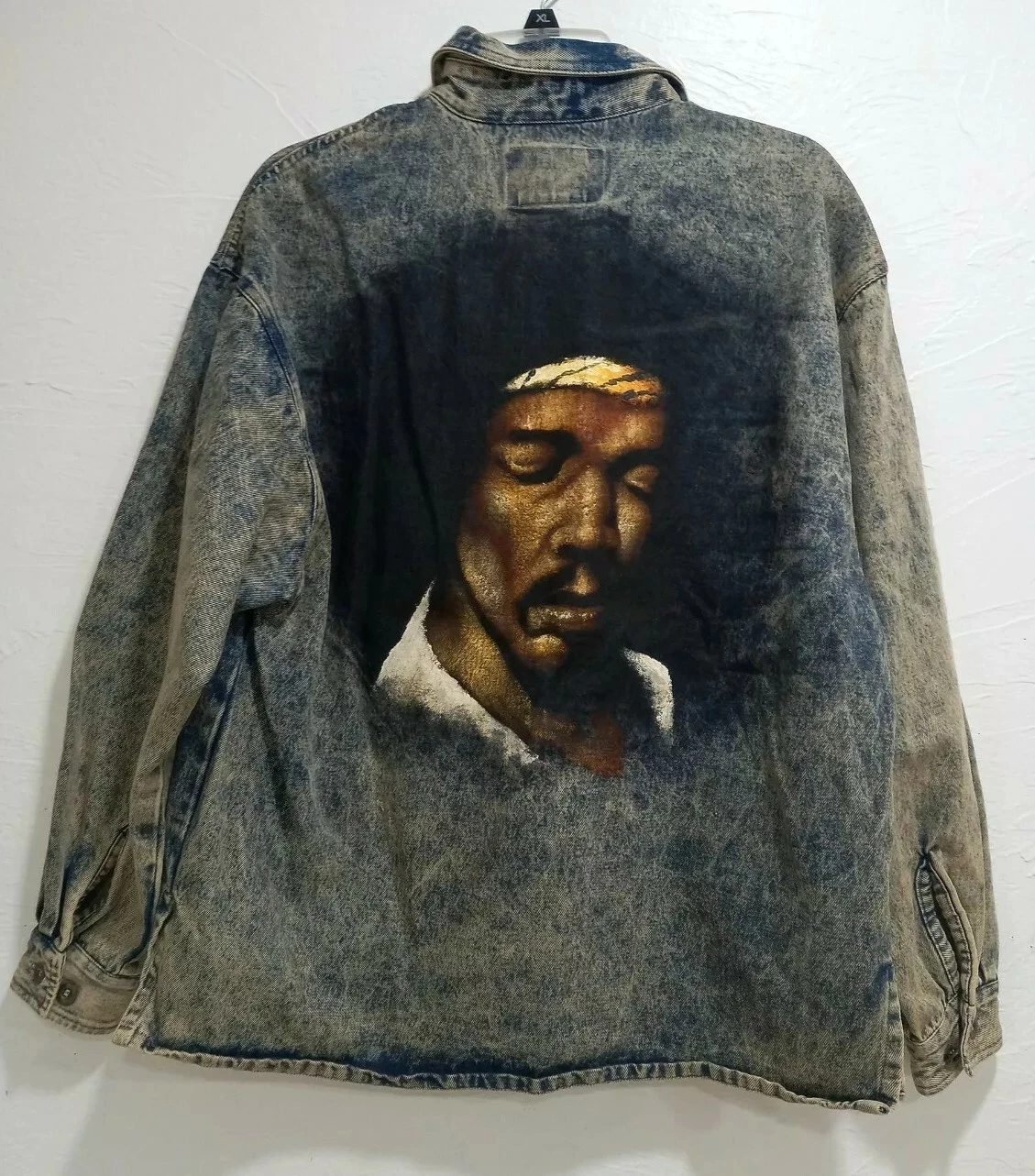 Vtg Acid Wash Denim RAFFLE Jacket Med 80s 90s Handpainted Jimi Hendrix On back