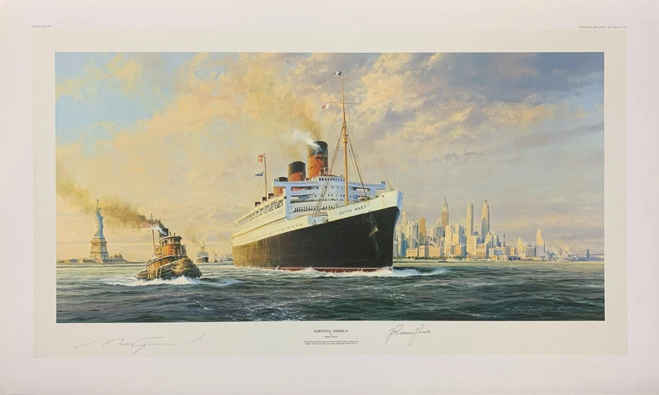 Farewell America by Robert Taylor, maritime art print of the Queen Mary - Image 2 of 2