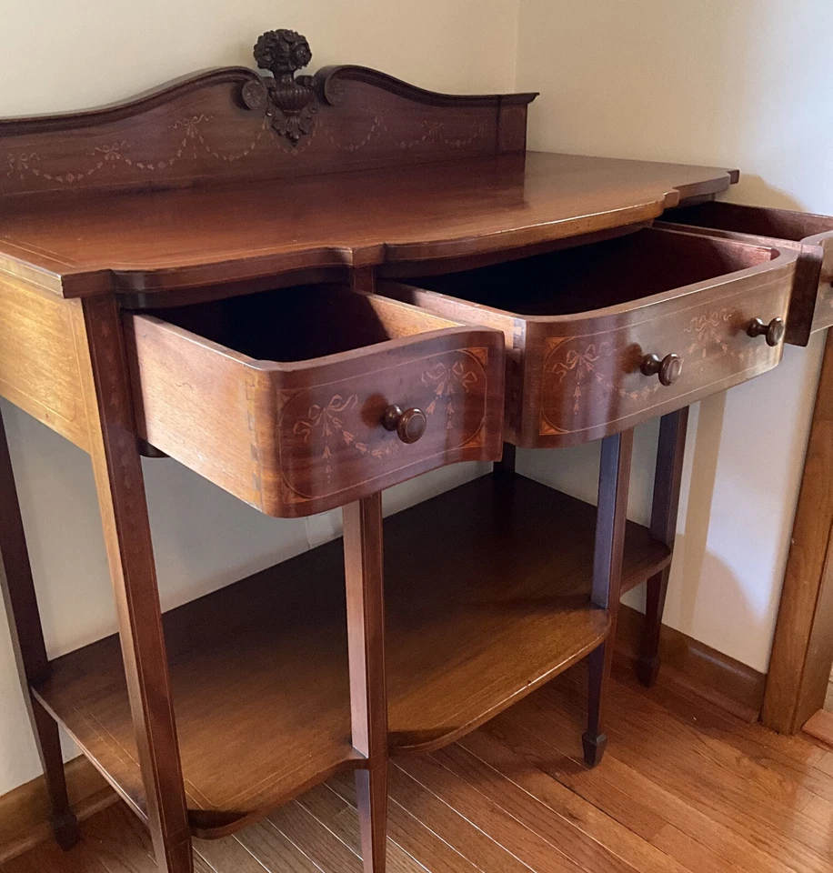 Antiguo servidor eduardiano americano con incrustaciones Foto 4 de 4