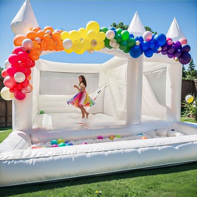 13x13FT PVC White Bounce House Castle Slide Large Ball Pit Kids Birthday Party