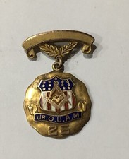 ANTIQUE MASONIC GOLD PLATED  ENAMEL 1 2/3  MEDAL circa 1925