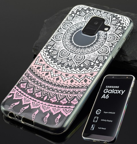 Custodia Portafoglio Uposao In Pelle Per Samsung Galaxy A6 Plus 2018 - Foderina Magnetica Con Motivo Floreale Mandala 3D, Rossa