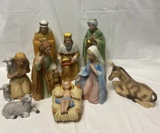 Vintage Homco 9 Piece Porcelain Christmas Nativity Manger Scene Set #5599