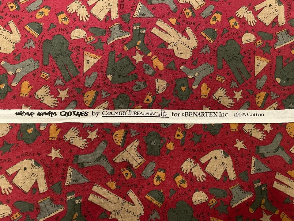 Tela vintage "Usar ropa cálida" de Country Threads/Benartex 100 % algodón de Foto 2 de 2