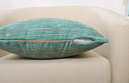 Paquete de 2 fundas de almohada decorativas, tiro moderno a rayas 18 X 18 pulgadas verde azulado Foto 3 de 4