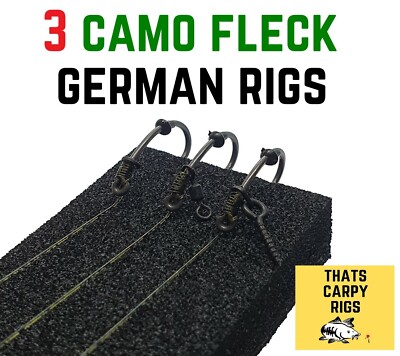 3 CAMO FLECK German Rigs / Camo Fluorocarbon / Anti Tangle Ready Tied Carp Rigs