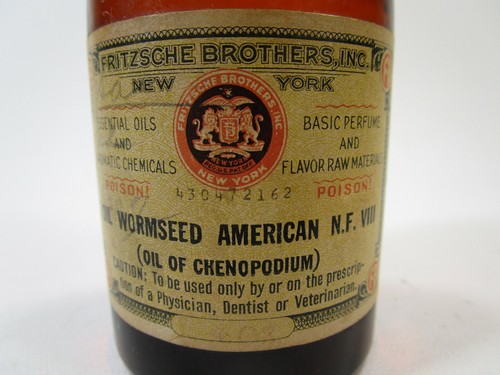 Sealed! Vintage Apothecary Fritzsche Brothers NY Oil Wormseed Glass Bottle - Picture 2 of 6