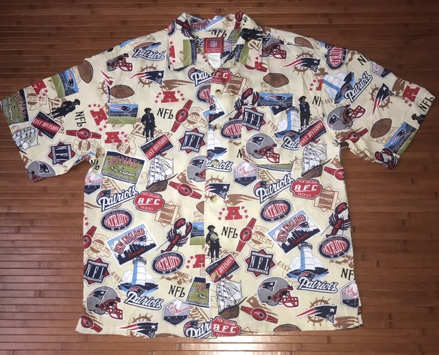 NFL New England Patriots Button Up Camp Shirt All Over Print Size-L | eBay