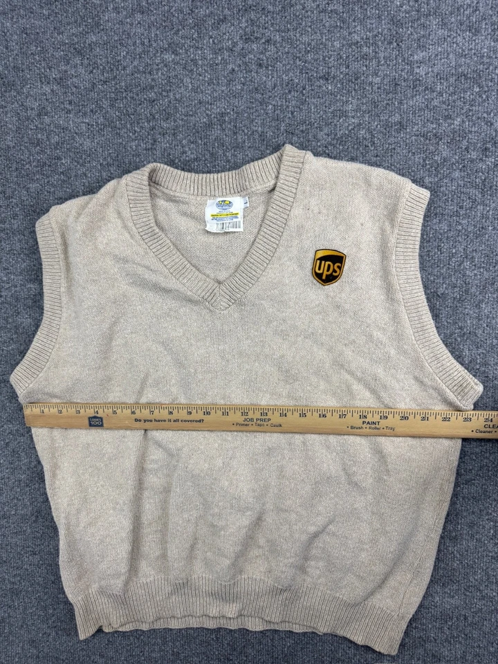 VNTG UPS United Parcel Service Uniform Sweater Vest Men's L Beige  USA Made - Image 3 of 4