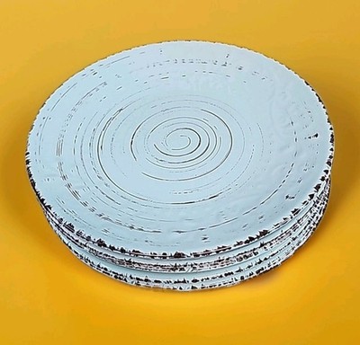 Elama Embossed Aqua Stoneware Dinnerware Dinner Plate 10.5'' - Set of 6!