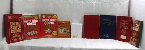 LOT SEVEN UNITED STATES COIN & ONE UNITED STATES PAPER GUIDE BOOKS MULTIPLE YEAR