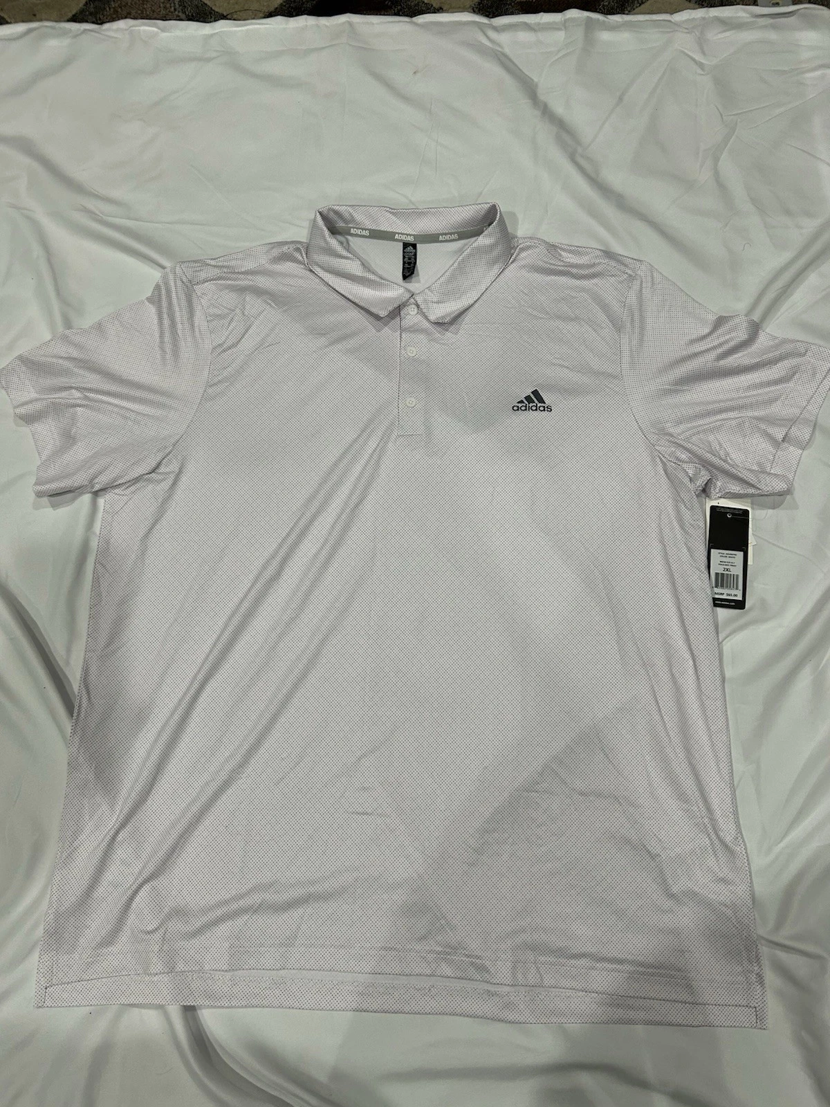 $65 Adidas Men’s Golf Ultimate Polo White Micro Polka Dot Print Red & Blue XXL