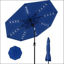 9 FT Solar LED Patio Umbrella 8 Ribs Outdoor Tilt Crank Market Table Umbrella US