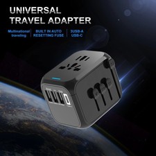 Universal All-in-One Travel Adapter US EU UK AU Plug with 3 Ports 2USB 1 Type