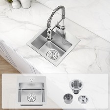 15''L x 15''W Scratch-Resistant Nano Drop in Single Bowl Bar Sink W/Strainer