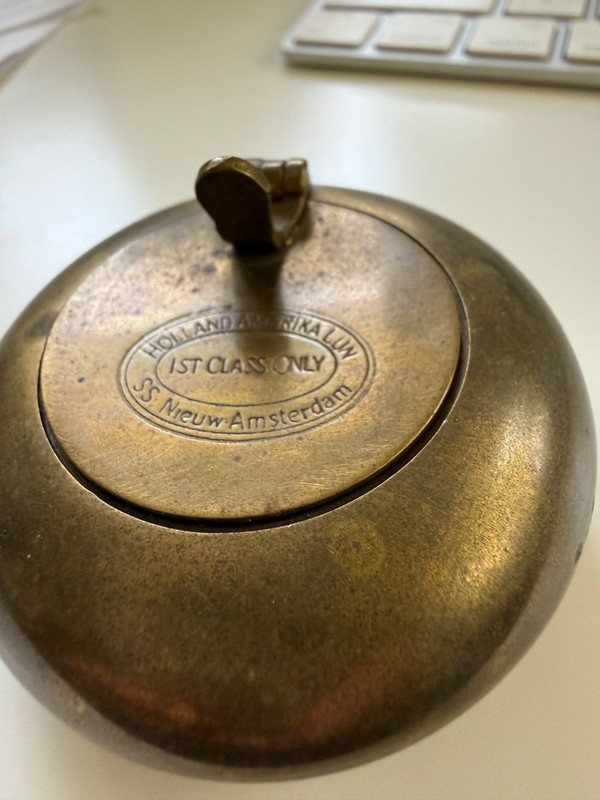 Holland Amerika 1st Class Only SS New Amsterdam Line; Vintage Brass Ashtray 50's