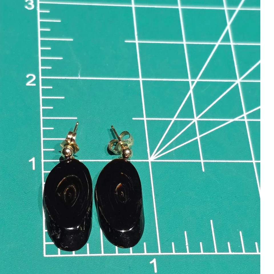 Pendientes colgantes colgantes de coral negro natural de oro amarillo de 14K 1,75 g joyería fina Foto 3 de 4