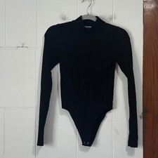Forever 21 Women Black Ribbed Mock Neck Long Sleeve Bodysuit Size S/M
