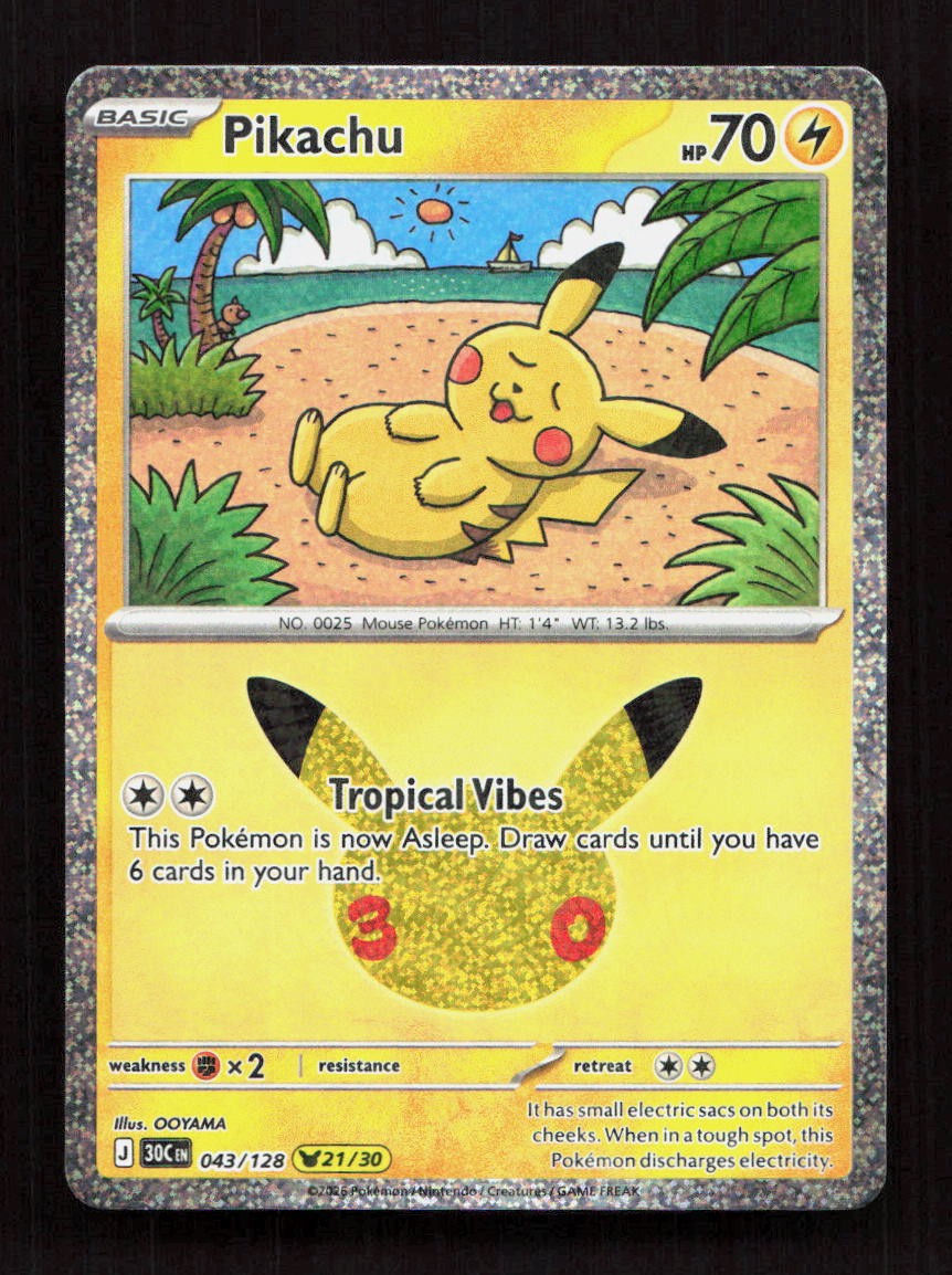 Pikachu Holo 043/128 ME: 30th Celebration Pikachu Rare NM