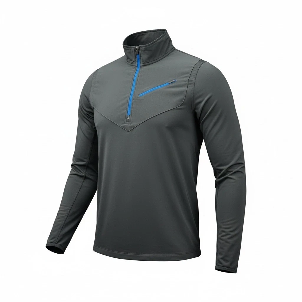 Nike Running Dri-FIT 1/4 Zip Pullover Gray Blue Pocket Mens Medium Mock Neck