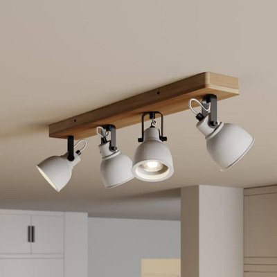 Lindby Deckenleuchte Lampe Mitis Beton grau Holz dimmbar Wohnzimmer Esszimmer