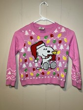 Jumping Beans Snoopy Woodstock Girls Christmas Sweater Size 6 Pink Peanuts