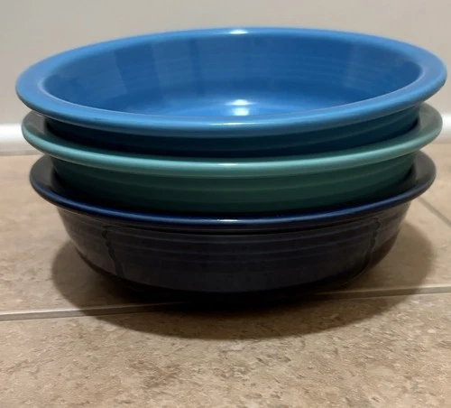 Fiesta Ware 6 7/8” Cereal Bowls-Set Of 3 Blue Tones (Peacock, Turquoise, Cobalt)