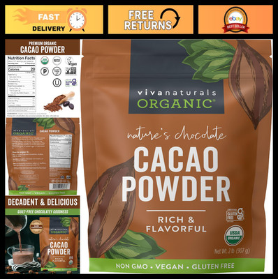Organic Unsweetened Cacao Powder 2 lb - Rich Dark Chocolate for Baking, Smoothie