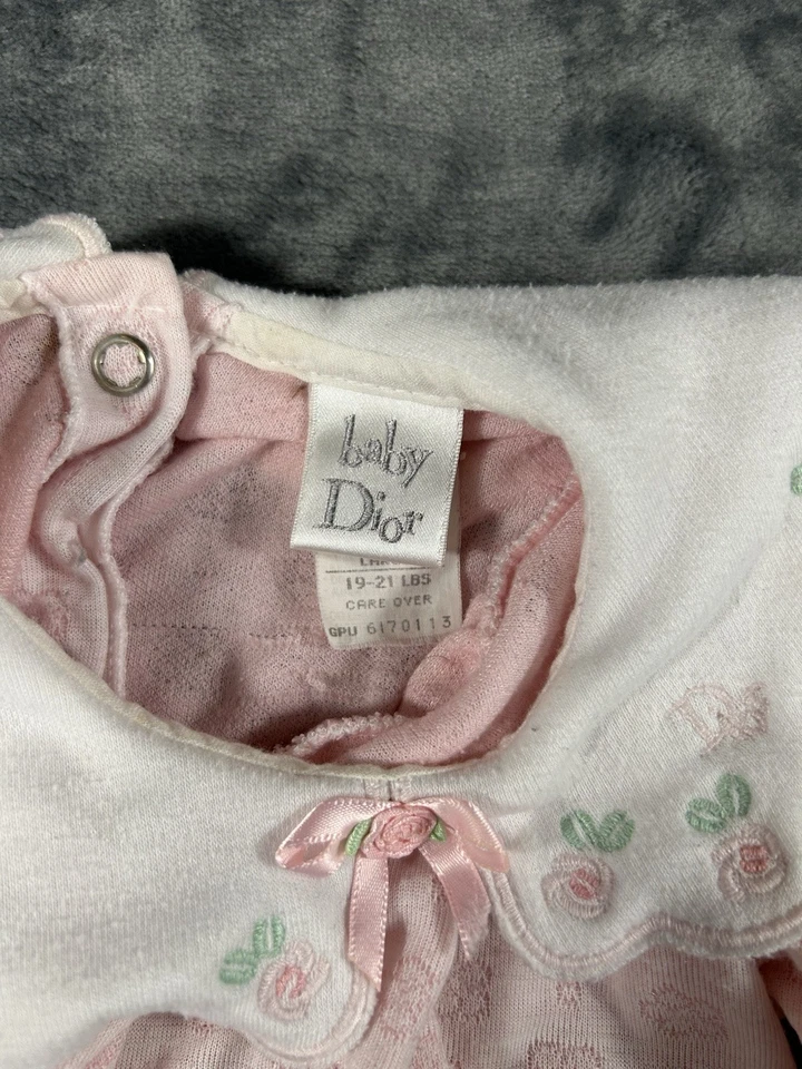 Vintage Baby Dior USA Pink Sleeper Footed Bodysuit With Snaps 19-21 Pounds (9M) - Image 3 of 4
