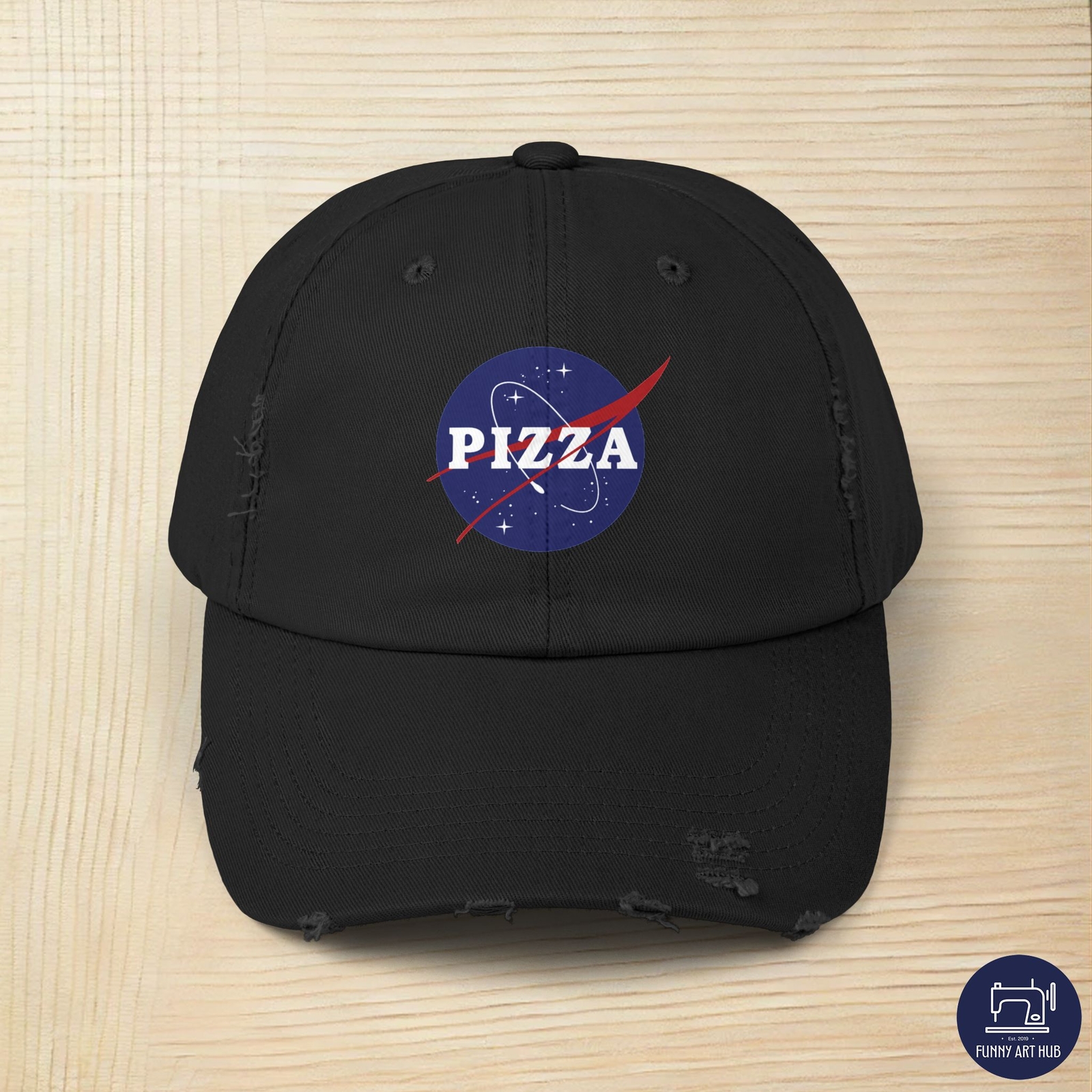 NASA Pizza Logo Parody Italian Unisex Distressed Baseball Cap