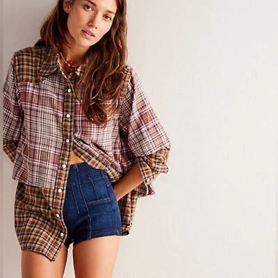 Neuf We The Free Style Boyfriend Chemise à Carreaux XS Marron Combo Couche It Up - Photo 1/4