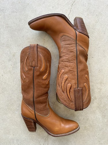 1980s Vtg FRYE Cowgirl Russet Leather Western Boots 6 B Cowgirl High Heel Cowboy - Picture 10 of 16