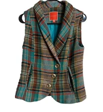 ModCloth  Colorful Herringbone Plaid Vest Sleeveless with Buttons