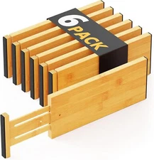 SpaceAid Bamboo Dresser Drawer Dividers 6 Pack, 6 12-17.5 in, NATURAL 