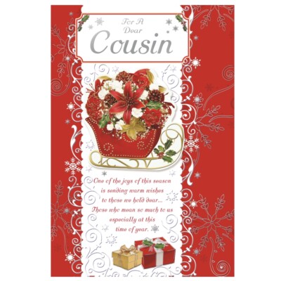 Für einen lieben Cousinenschlitten mit Blumen Design Weihnachtskarte