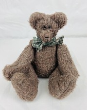 Vintage Teddy Bear Heavy Bean Filled Brown Fuzzy Bow 6.5  Stitched Joints