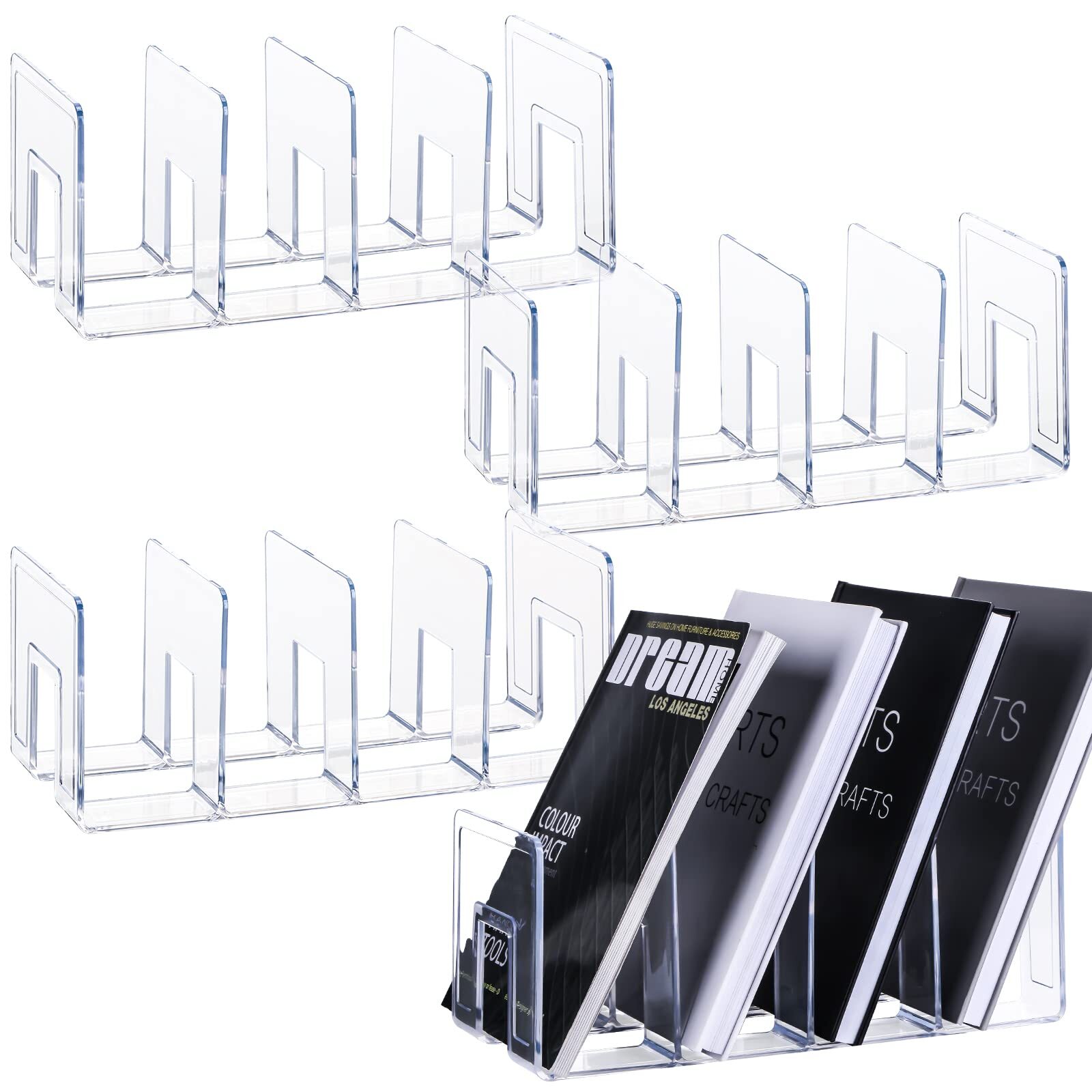 4Pack 4-Section Clear Acrylic Desk File Sorter Desktop File Organizer Purse H...-image