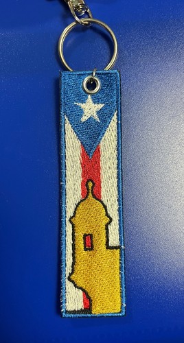 HANDMADE Puerto Rico Jet Tag Keychain Of Flag & Garita Embroidered Boricua Love - Picture 2 of 4