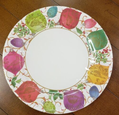 Caspari Gilded Ornaments Ivory Pack of 8 Paper Dinner Plates 10.5" Christmas NWT - Picture 1 of 2