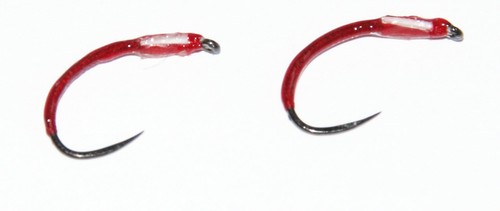 Buzzers Red & White Cheeks Trout Midges Bloodworm Choice Of Size Trout Flies - Picture 2 of 3