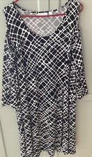 Susan Graver  Liquid Knit 3/4 Sleeve  Cold Shoulder Dress  Size 3X Black White