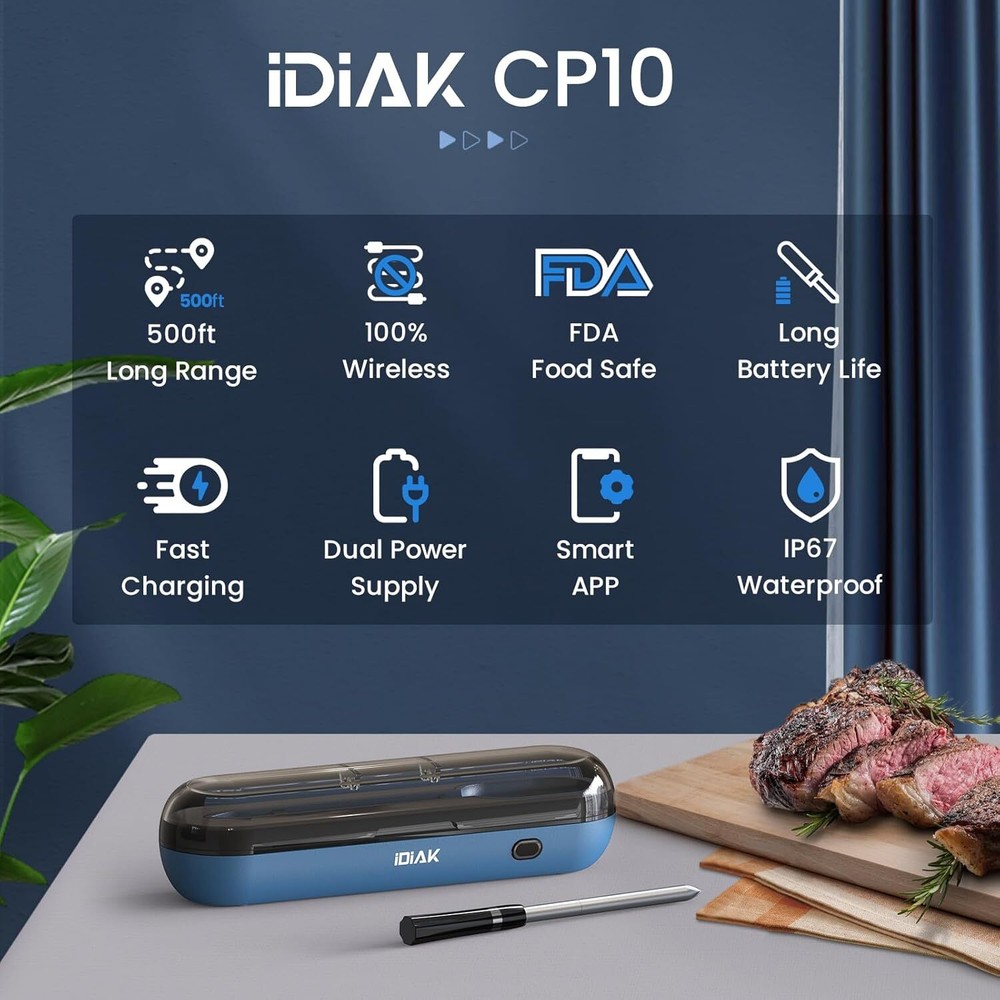 Wireless Meat Thermometer CP10 New Gen with 500FT Range for Grilling Smoking Black