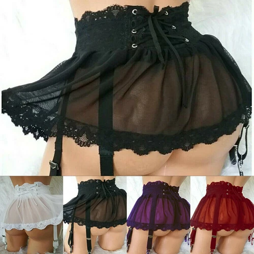 Sexy Damen-Dessous Schnürung Minirock Kleid Strumpfgürtel Unterwäsche Nachtwäsche aus den USA - Bild 3 von 22