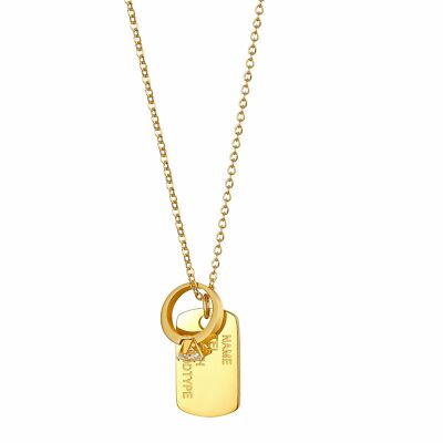 Women's Gold Tone Ring Dog Tag Pendant Custom ID Necklace Chain Free  Engraving Australia