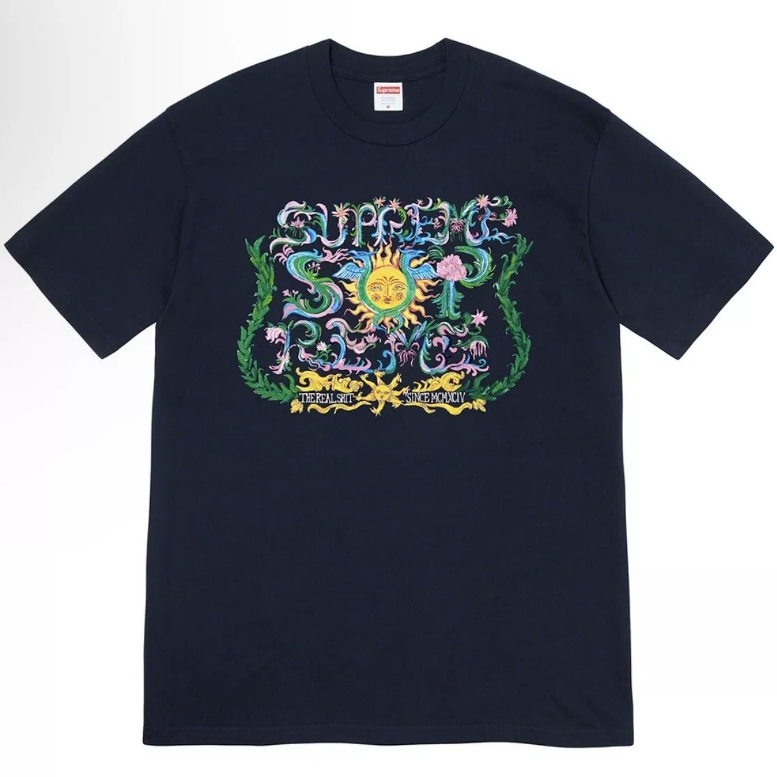 ⭐️ Tee shirt Supreme « Crest », bleu marine graphique taille L, 100% authentique, NEUF