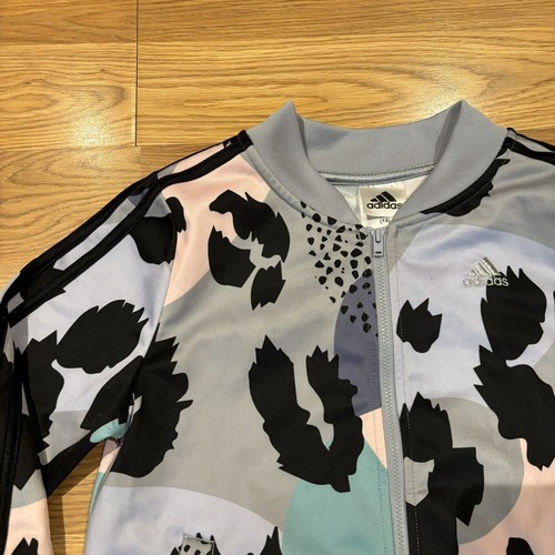 Adidas Jacket Multicolor Zip Up 3 Stripes Tricot Animal Print Girls Size Large - Picture 5 of 11
