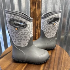Bogs Durham Leopard Kids Girls Size 10 Winter Rain Waterproof Boots Grey New