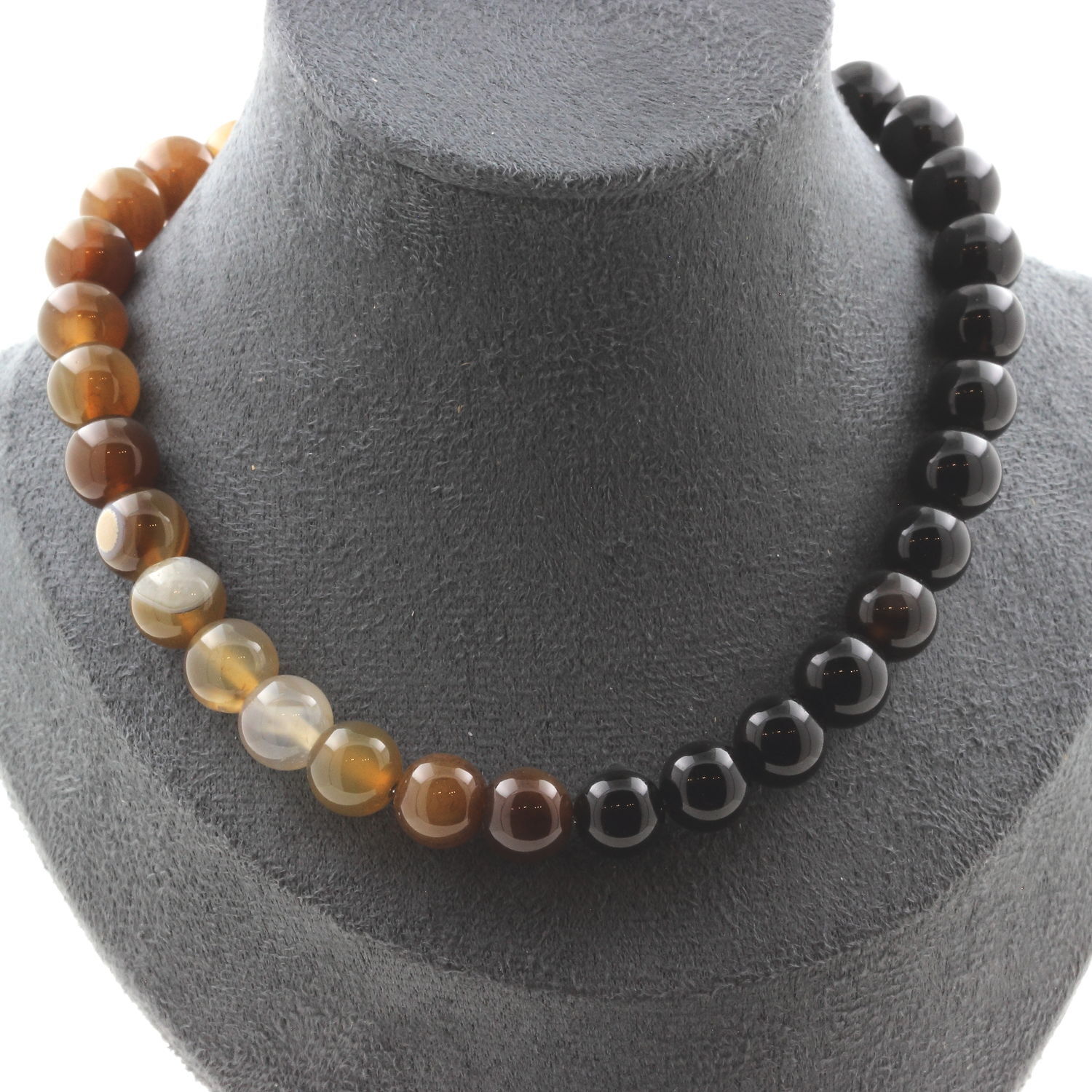 Collier en Angélite et Agate noire 10 mm, le bijou idéal pour le yoga et le bureau